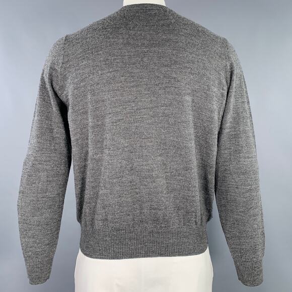 DRIES VAN NOTEN Size XL Grey Navy Cream Stripe Wool V-Neck Pullover - Picture 4 of 7